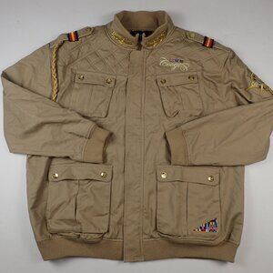 Coogi Jacket Mens 5XL Khaki Utility Cotton Full Zip Multi Pocket Embroidered
